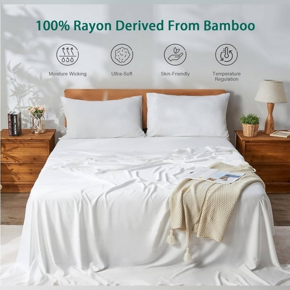 NIB Bamboo Sheet set 4 Pieces Queen White Deep Pockets - Picture 3 of 13